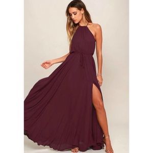 Lulu's Purple Pleated Halter Maxi Dress for Weddings